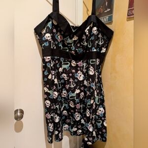 Torrid Retro Chic Black Dress with Skull and Floral Design
